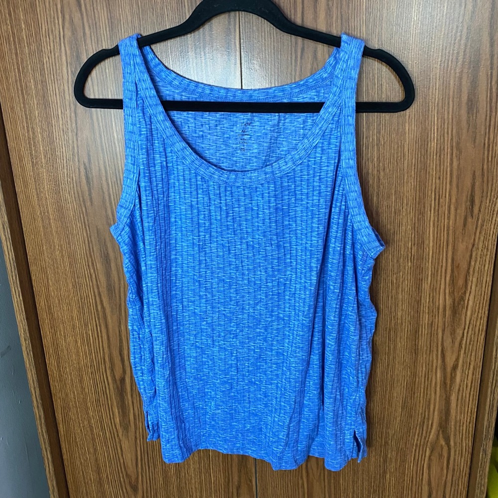 TRU Tank Top Womens XL Blue Ribbed Space Dye Sleeveless Scoop Neck Casual